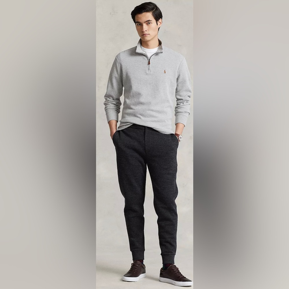 Men's Ralph Lauren Estate-Rib Cotton Quarter-Zip Heather Grey Pullover XL